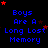 Blue text reading 'Boys Are A Long Lost Memory' on black background with red stars scattered across, some stars move between frames.