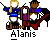 Pixel art buddy icon featuring two characters with guitars, alternating between full name text and partial name text below.