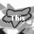 A black-and-white animated icon featuring a stylized fox head outline with text changing across frames.