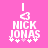 Pixelated pink background with white text 'NICK JONAS' and a heart symbol above, featuring animated sparkles at the bottom.