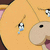 Animated orange cartoon character with black eyes, pink mouth interior, and a single blue tear on its cheek.