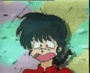 Animated sequence of a character with black hair in a ponytail wearing a red top against a green and purple background.