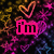 Pixelated image with neon pink text reading 'i'm sticking with you boy <3' over a dark background of yellow and purple star-like patterns, featuring orange checkmark symbols.