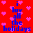 Red background with pink heart shapes and blue text reading "i luv all the holidays" repeated in a pattern