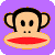 Pixelated monkey face with large red lips, black hair, and beige skin on four colored backgrounds.
