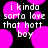 Pixelated text reads "i kinda sorta love that hott boy" over black background with pink circles.