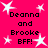 Bright pink background with white starbursts and black pixelated text reading "Deanna and Brooke BFF!" repeated in a pattern