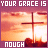 four and four showing a static image with text overlays, featuring a cross against an orange sky background