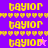 Pixelated yellow text 'taylor' on purple and pink backgrounds with heart , featuring a single pink star and one blue star in different frames