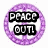 Purple peace symbol with black text overlays in various phrases, each on a white background.