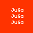 Red background with white text 'Julia' repeated in multiple positions, some text on bright pink rectangular bars.
