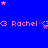 Blue background with pink text 'Rachel' repeated in , each preceded by a small icon and surrounded by scattered pink stars