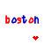 Pixelated text 'boston' in red and blue with a small red heart below, displayed side-by-side on white background.