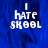 Blue background with white pixelated text reading "I HATE SKOOL" in three stacked lines, displayed across two
