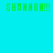 Green pixelated text 'SHANNON!!' appears in four positions on a cyan background with pink rectangular bars, arranged in two of two