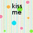 Pixelated image with pastel striped background, scattered colored dots, and black text reading 'kiss me', 'im a', 'cheer - leader' in distinct sections.