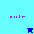 Pixelated icon with 'mollie' text and star symbols on blue backgrounds, showing color variations between frames.