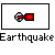 Pixelated animation of a red and white object transforming across with visible text reading 'Earthquake' below