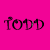 colored squares with text overlays; top-left square shows 'TODD is is my Friend. =]' in stylized font on pink background, remaining squares display 'Friend. =]' on orange, yellow, green, blue, purple, magenta, and gray backgrounds