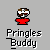 Pixelated character with brown hair and red shirt, two versions showing different facial expressions beneath text reading Pringles Buddy.