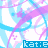 Pixelated animated buddy icon featuring a pink and blue abstract figure with flowing lines against white background, displaying two sequential frames of motion.