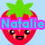Pixelated strawberry character with green leaves, cyan text banner reading 'Natalie', and a smiling face on light blue background.