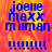 Blue text reading 'joelle maxx miman' appears over a fiery orange-red background with vertical blue lines below, in an animated sequence.