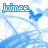 Blue and white patterned background with repeated text 'james' in light blue, small butterfly icons scattered throughout.