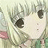 A 48x48 pixel buddy icon featuring a split composition with an anime-style character on the left and text elements on the right against a black background.
