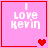 Four pink square with red borders display "I Love Kevin" text and heart symbols, showing animation progression from single to multiple hearts