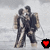 Two figures embrace on a cloudy background with red heart symbols changing between frames.