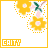 nine identical pixel art icons featuring yellow flowers with pink centers, green leaves, and dotted outlines on white backgrounds