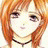 A 48x48 pixel buddy icon featuring a split composition with an anime-style character on the left and text elements on the right against a black background.