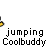 Animated contact sheet of a pixelated stick figure performing jumping motions with repeated text labels beneath each frame on a gray background.