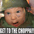 Animated sequence of a child in military gear with changing text overlays and repeated background text.