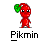 A 4x3 contact sheet of ten animated frames showing a red pixelated character with green leaf on head and "Pikmin" text below each frame.