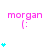 A static image shows 'morgan' text above a colon, with cyan heart icons below in varying quantities across three