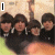 Animated contact sheet of five frames showing a pixelated group photo with text overlays and a heart symbol, arranged in 3x2 grid with one empty frame.
