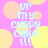 Pixelated text 'ur my cuppy cake!!!' in light blue on pink background with yellow and orange circles.