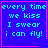 A 4-frame animated contact sheet of pixel art icons with blue backgrounds, cyan text reading "every time we kiss I swear i can fly!", and pink border/frame elements including a heart in frame 1 and star in frame 3.