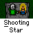Animated contact sheet showing multiple frames of a pixel art buddy icon with two characters in the top-left corner and repeated "Shooting Star" text across gray bars over a starry night background.