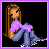 Pixel art of a girl with long brown hair and purple accessories holding a pink bow, next to text reading 'PUCK you' with a yellow smiley face.