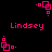 Pixelated pink text and geometric shapes on black background, with repeated 'Lindsey' labels and four distinct square-based animations.