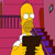 Yellow-skinned cartoon character with large white eyes and a black tie stands in front of pink background with dark railings.