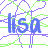 Repeated blue text 'lisa' on a white background with green and purple line patterns, arranged in horizontal