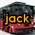 A red trolley with a dark roof appears in four , each displaying different text overlays: 'jack', 'so', '<3's', and 'trolley'