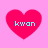 Four identical pink heart shapes on a light pink background, each containing cyan text reading 'kwon' in pixelated font.
