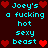 Pixelated text and heart symbols on a dark background with cyan and red colors.