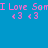 Pixelated pink text and symbols on a solid blue background with subtle cyan particle effects.