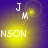 A four- shows a static image with yellow and purple gradient background, white text "J M" above "NSON", and subtle circular patterns in the top-left